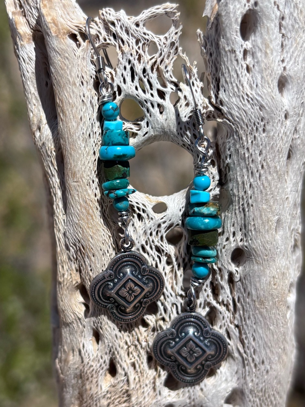Handmade Vintage Genuine Turquoise Dangle Earrings